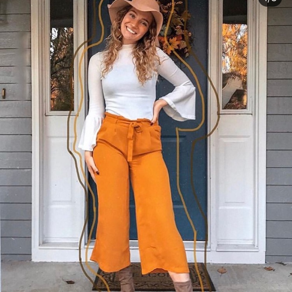 Burnt Orange Wide Leg Cropped Pants